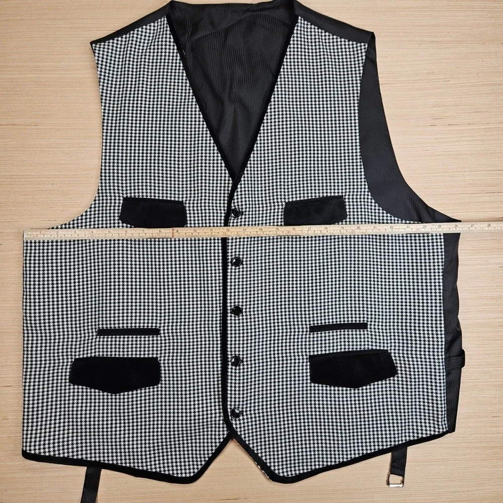 EJ‎ Samuel 3 Piece Suit Mens 54R 48x28 Black Houndstooth Velvet Trim M2692